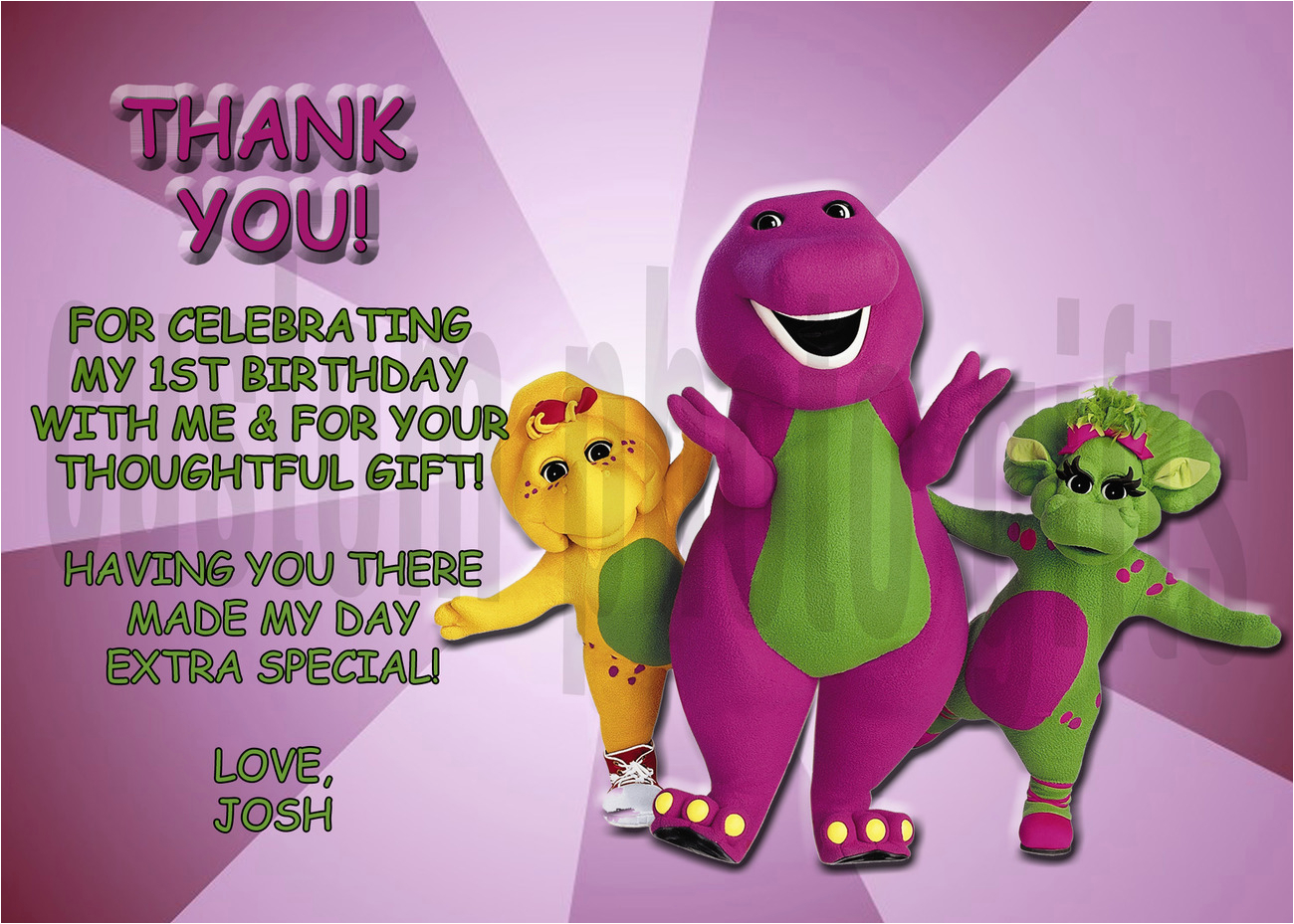 Barney Birthday Card Barney Thank You Card Jpg