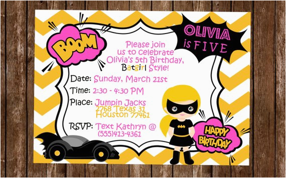 Batgirl Birthday Party Invitations Batgirl Birthday Invitation Batgirl Party Invitation