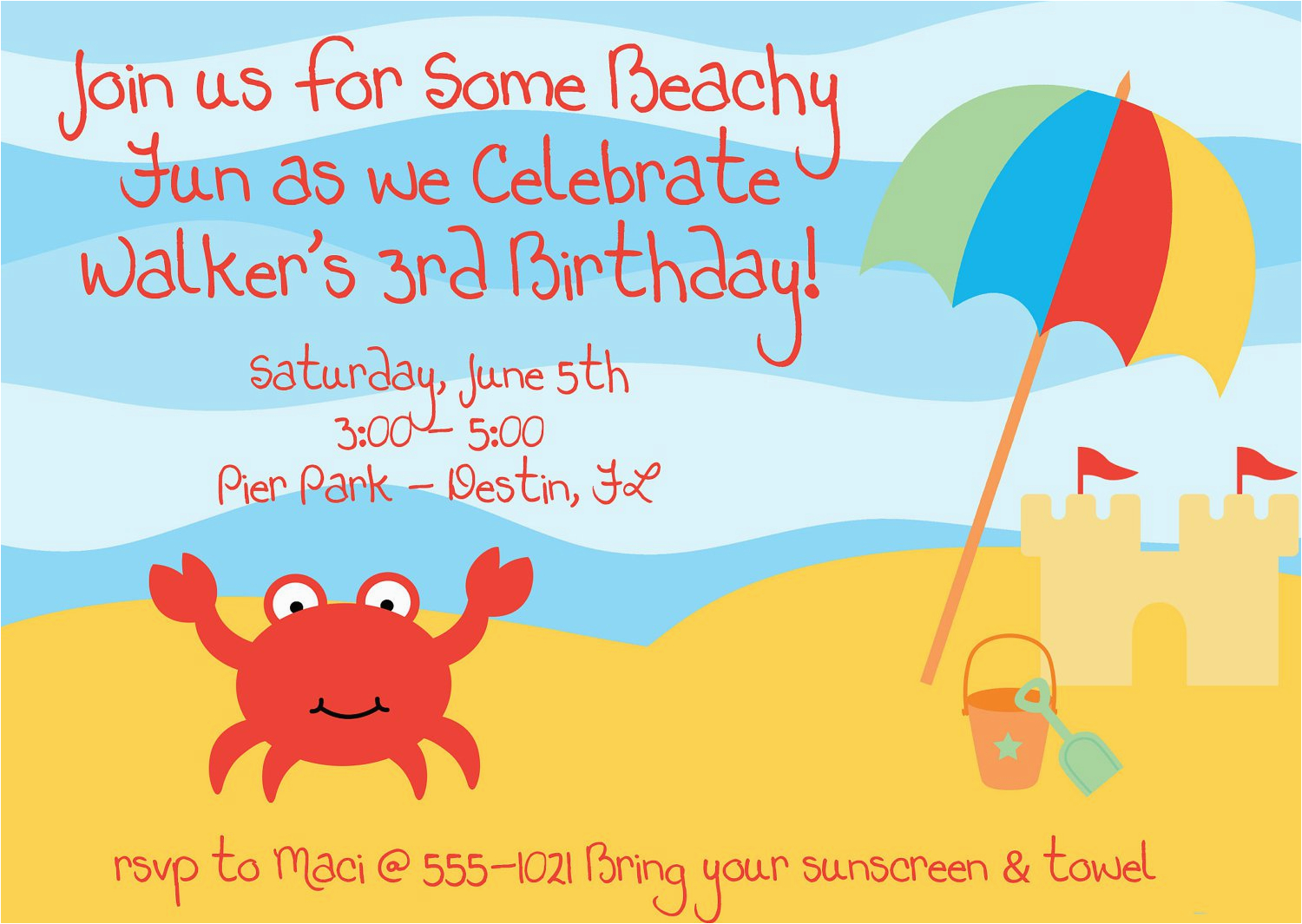 Beach themed First Birthday Invitations Beach themed Birthday Invitations Best Party Ideas