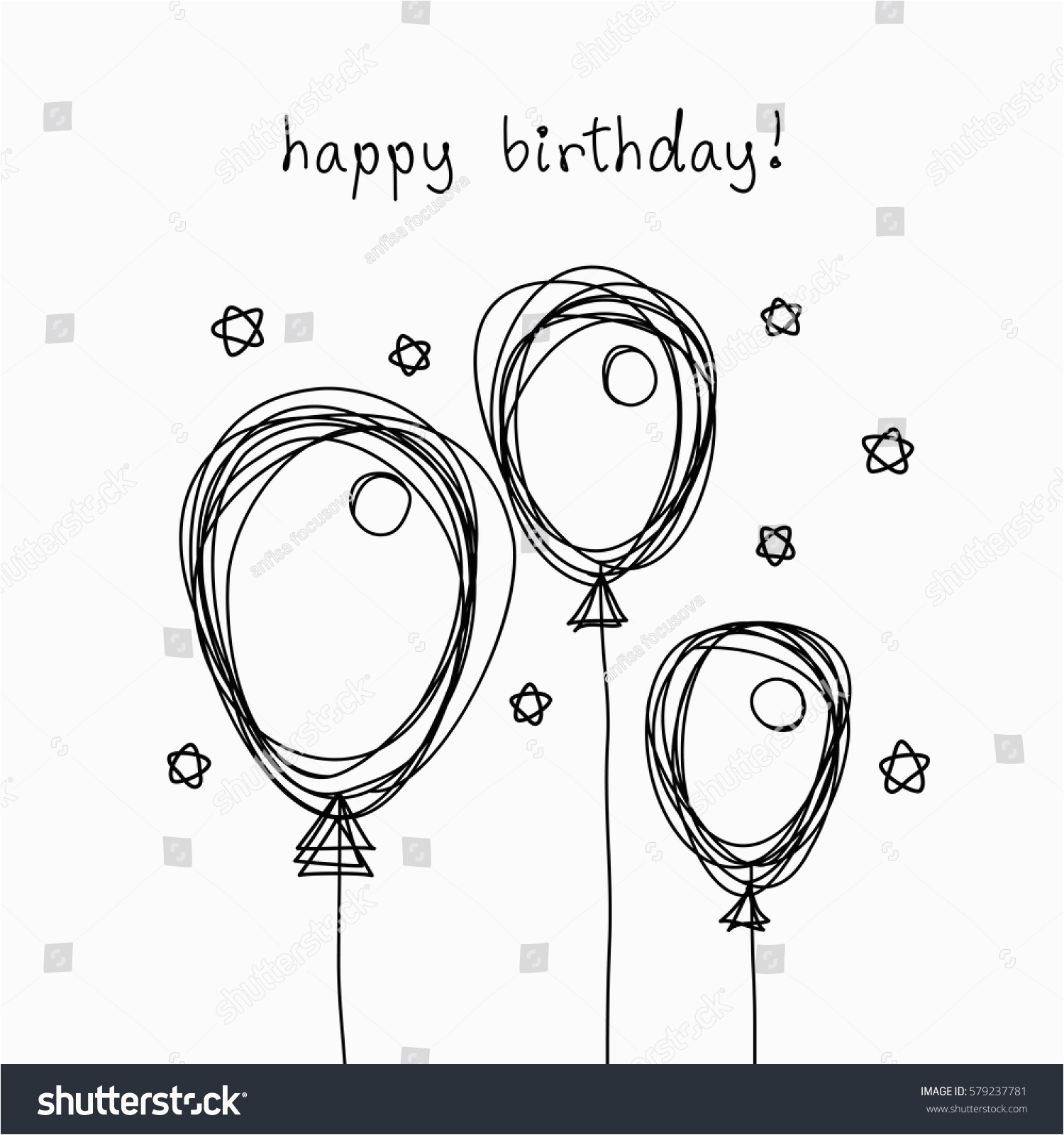 Birthday Card Template Black and White Vector Birthday Card Doodle Balloon Black Stock Vector