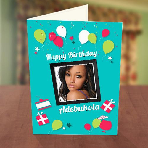 Birthday Card with Photo Upload Photo Upload Red White Balloons Birthday Card