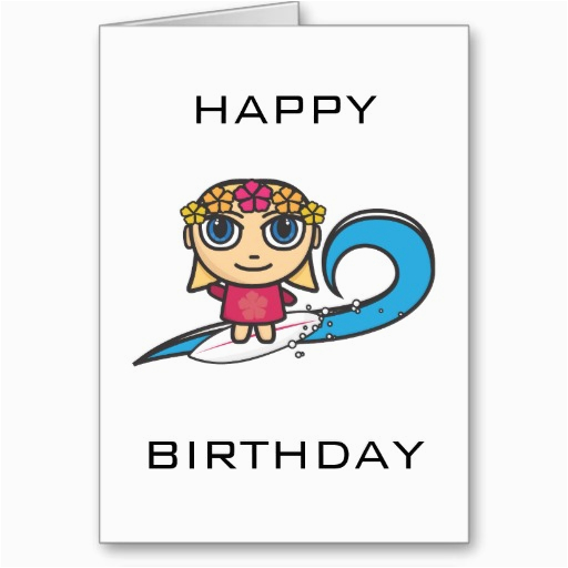 Birthday Cards Cartoon Character Surfer Girl Cartoon Character Happy Birthday Card Zazzle