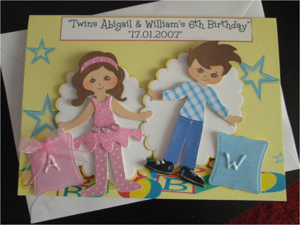 Birthday Cards for Twins Boy and Girl Twin A5 Girl Boy Birthday Card Personalise Handmade Any