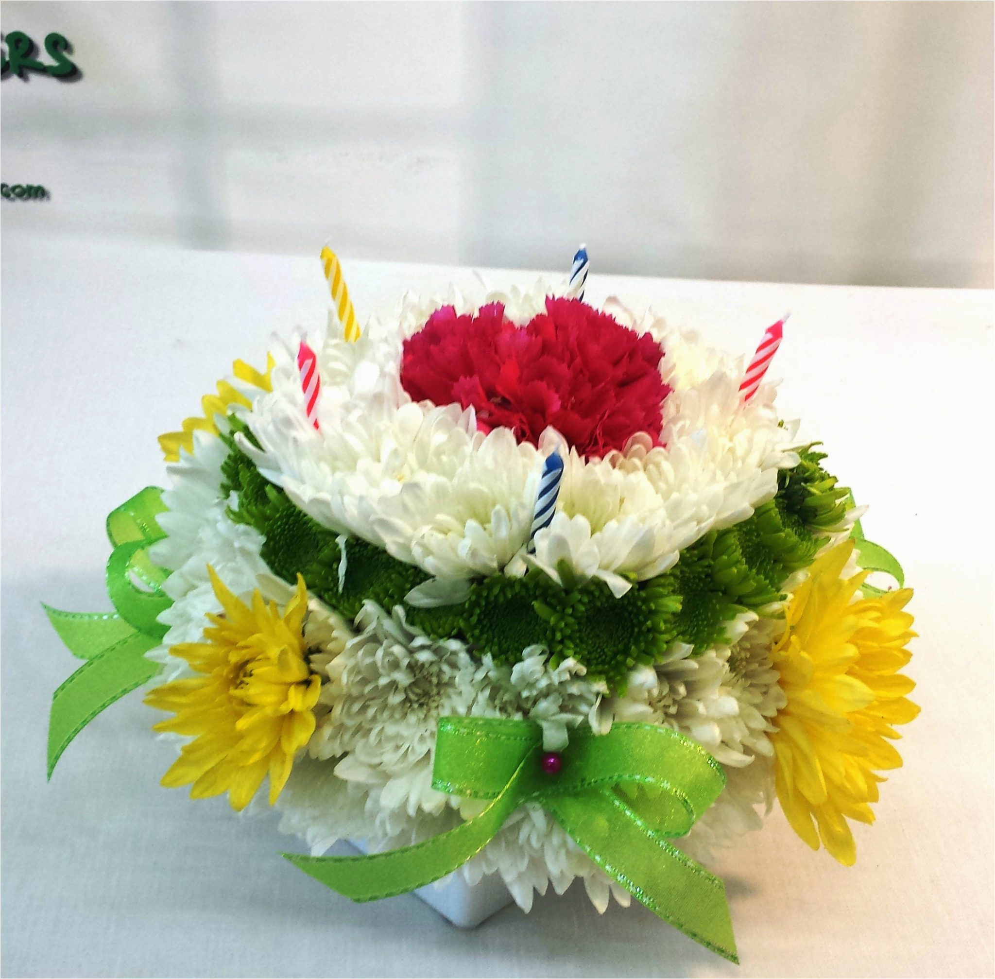 Birthday Flowers Next Day Delivery Same Day Delivery Birthday Flower Cake Green and Yellow