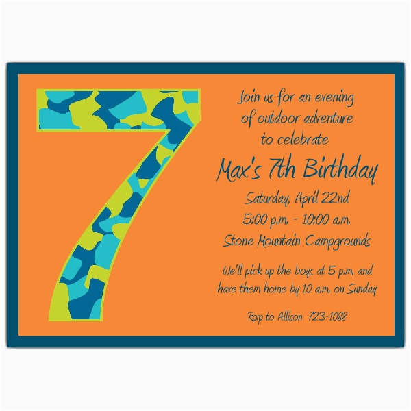 Birthday Invitation for 7 Years Old Boy Birthday Boy Camo 7th Birthday Invitations Paperstyle