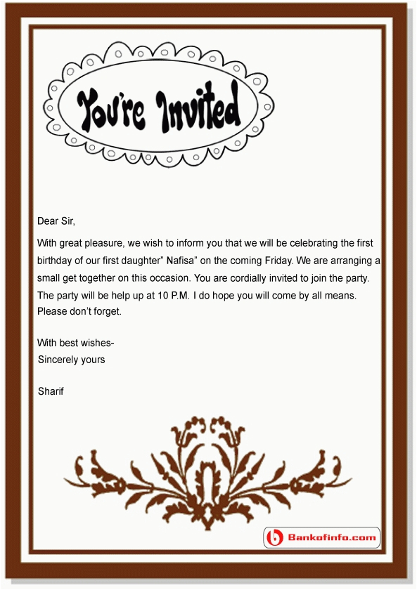 Birthday Invitation Letter In English An Invitation Letter for A Birthday Party Letters Free