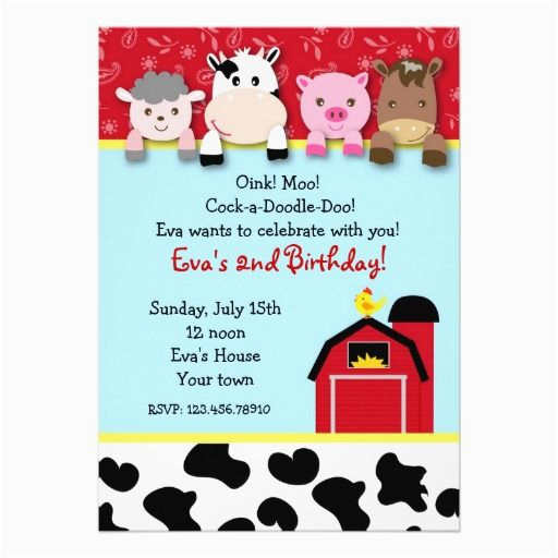 Birthday Invitations Fast Delivery Barnyard Farm Animals Birthday Party Invitations