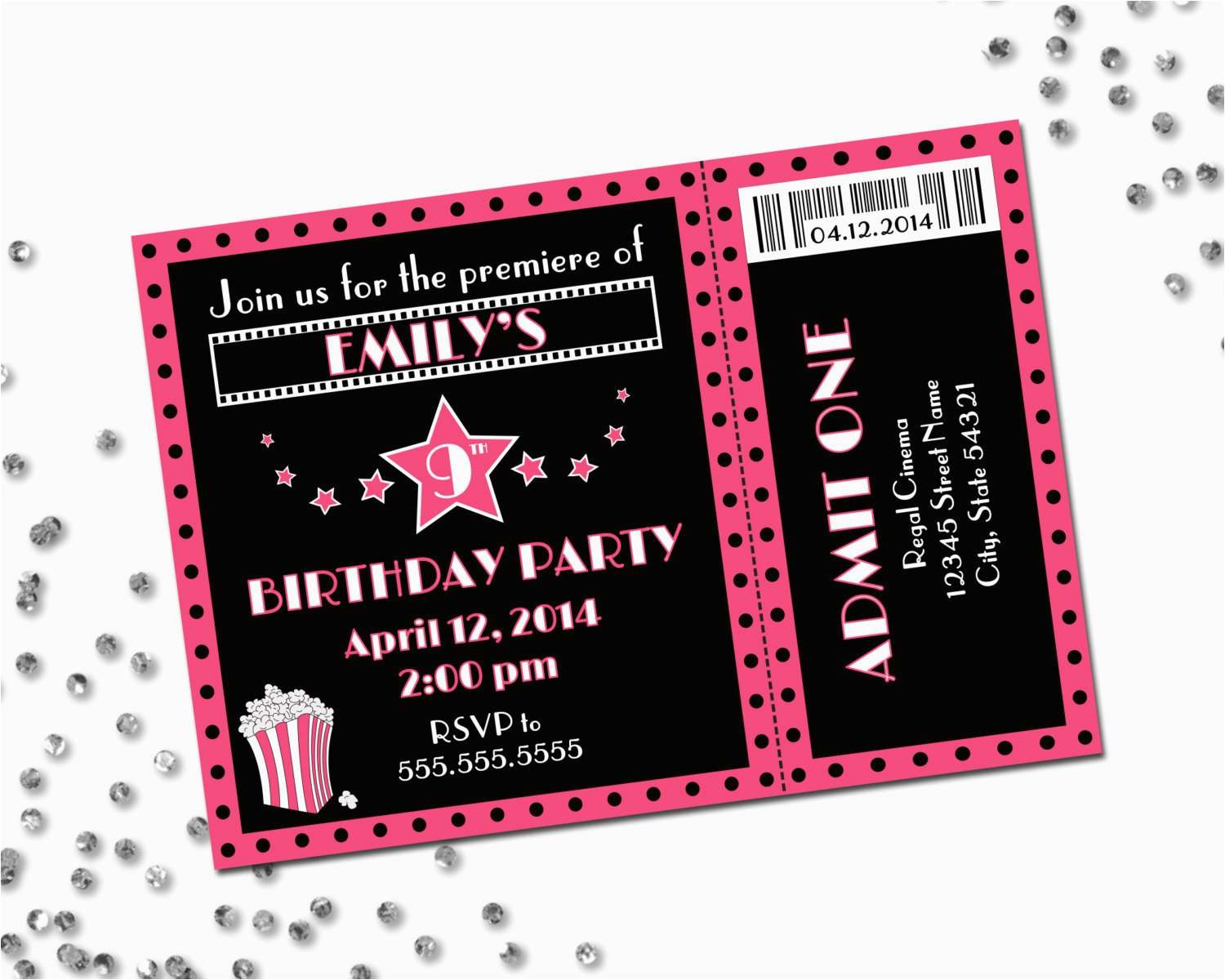 Birthday Invitations Movie theme Movie theme Birthday Party Invitation Pink and Black Diy