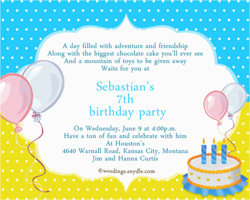 Birthday Invite Wordings 7th Birthday Invitation orderecigsjuice Info