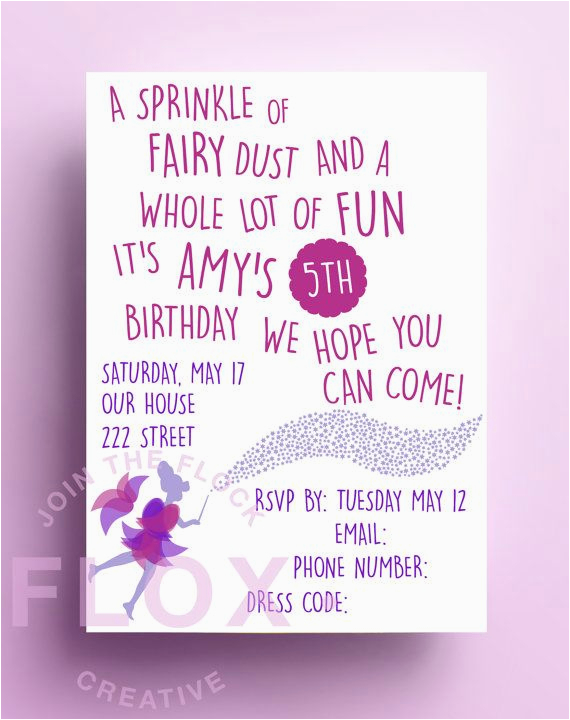 Birthday Party Poems for Invitations Fairy Birthday Party Invitation Download Pdf Personalised