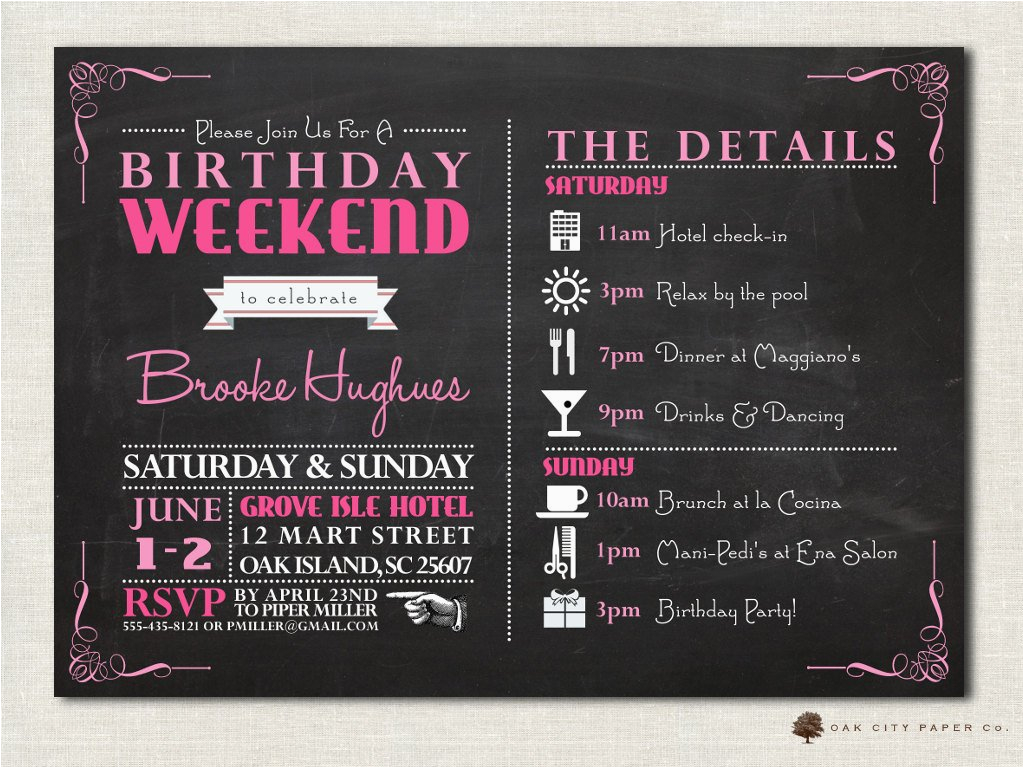 Birthday Weekend Invitations Birthday Party Invitation with Itinerary Birthday Weekend
