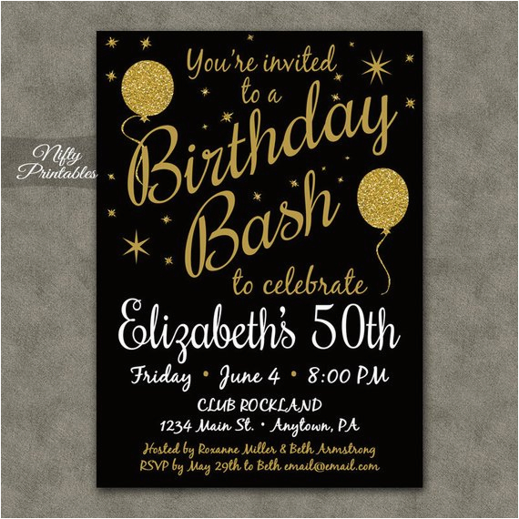 Black and Gold Birthday Invitations Free Printable Birthday Invitations Black Gold Glitter 20 21 30th