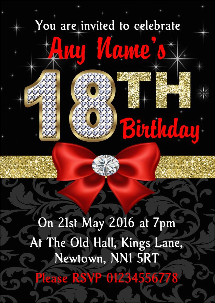 Black and White 18th Birthday Decorations Red Black Gold Diamond 18th Birthday Party Invitations