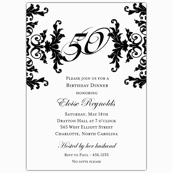 Black and White 50th Birthday Party Invitations Black and White Decorative Framed 50th Birthday