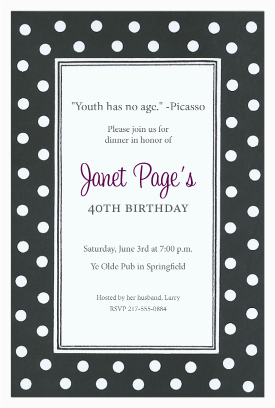 Black and White Polka Dot Birthday Invitations Black and White Polka Dot Invitations