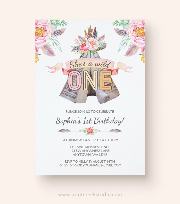 Boho Chic Birthday Invitations Boho Chic Tribal Teepee Girl Birthday Invitations Print