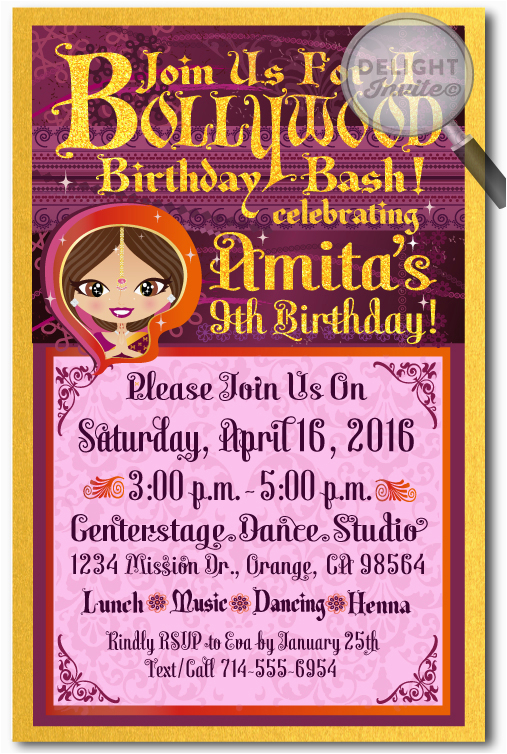 Bollywood Birthday Invitations Bollywood Party Birthday Invitations Bollywood Birthday