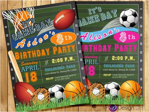 Boy Sports Birthday Invitations All Star Invitation Sports theme Boys or Girls Sports