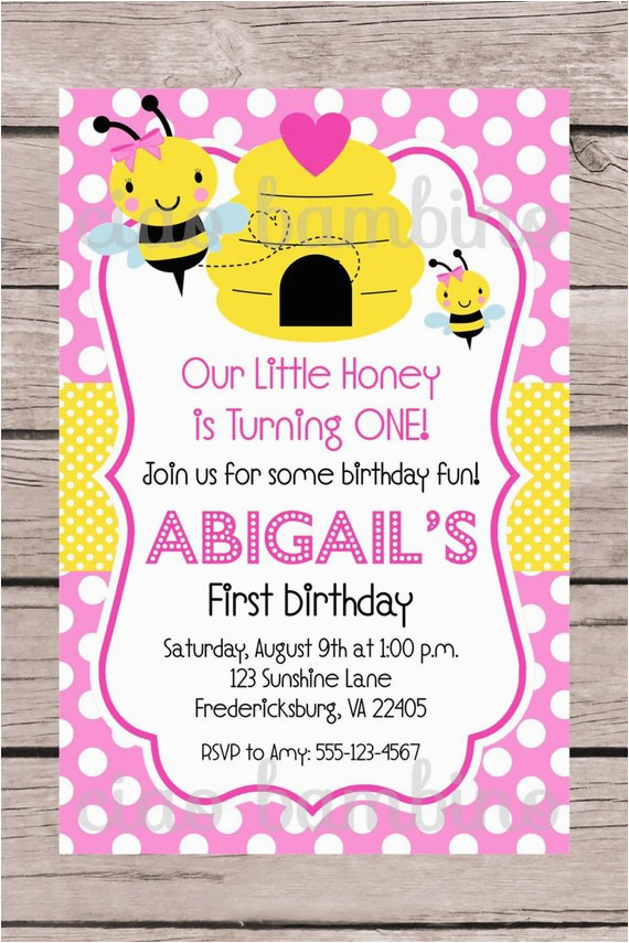 Bumblebee Birthday Invitations Printable Pink Bumble Bee Birthday Party Invitation