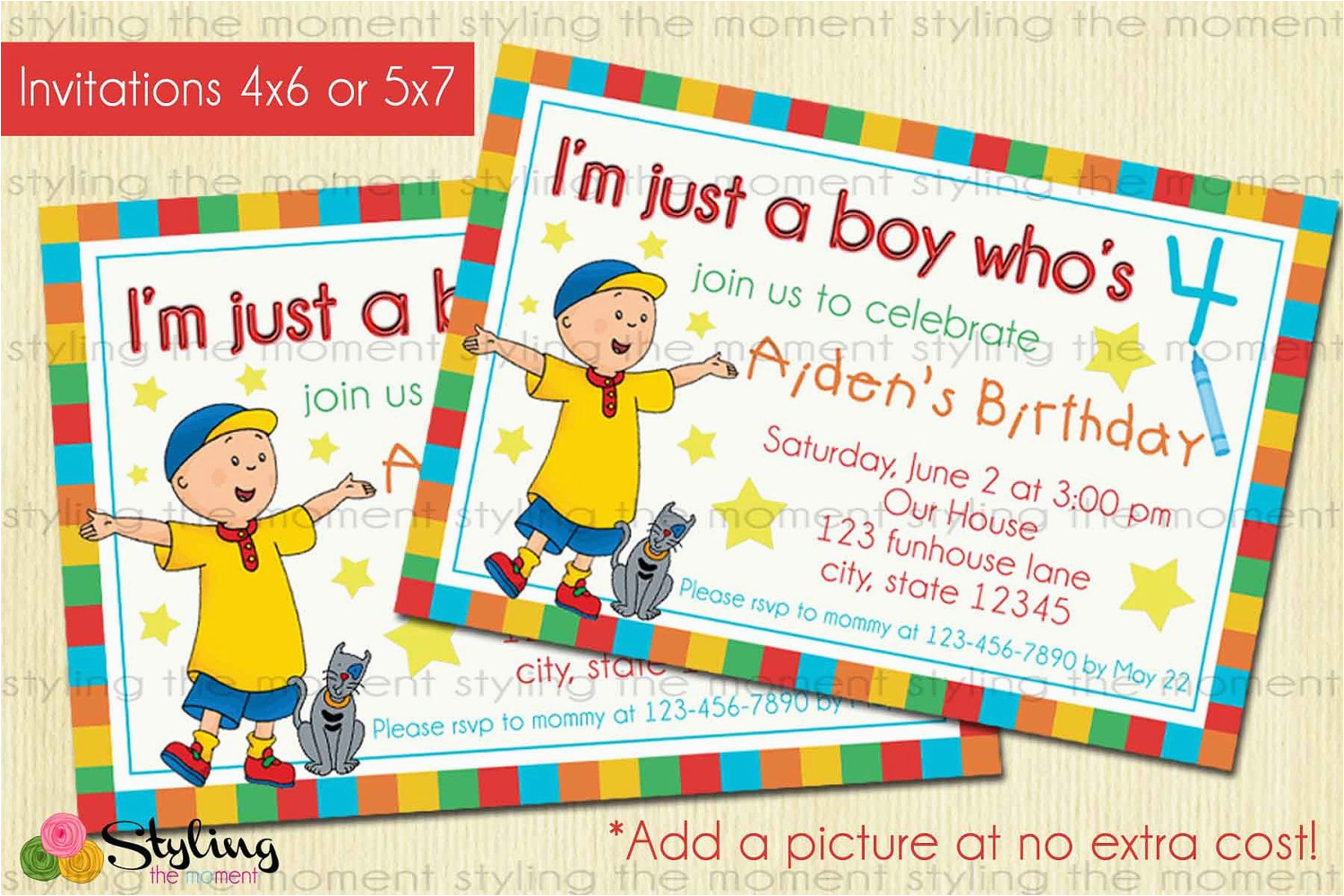 Caillou Birthday Party Invitations Caillou Birthday Invitation