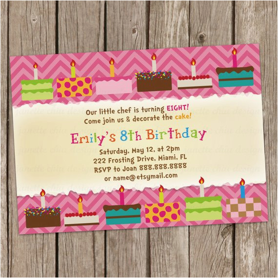 Cake Decorating Birthday Party Invitations Cake Decorating Birthday Party Invitation Digital Printable or