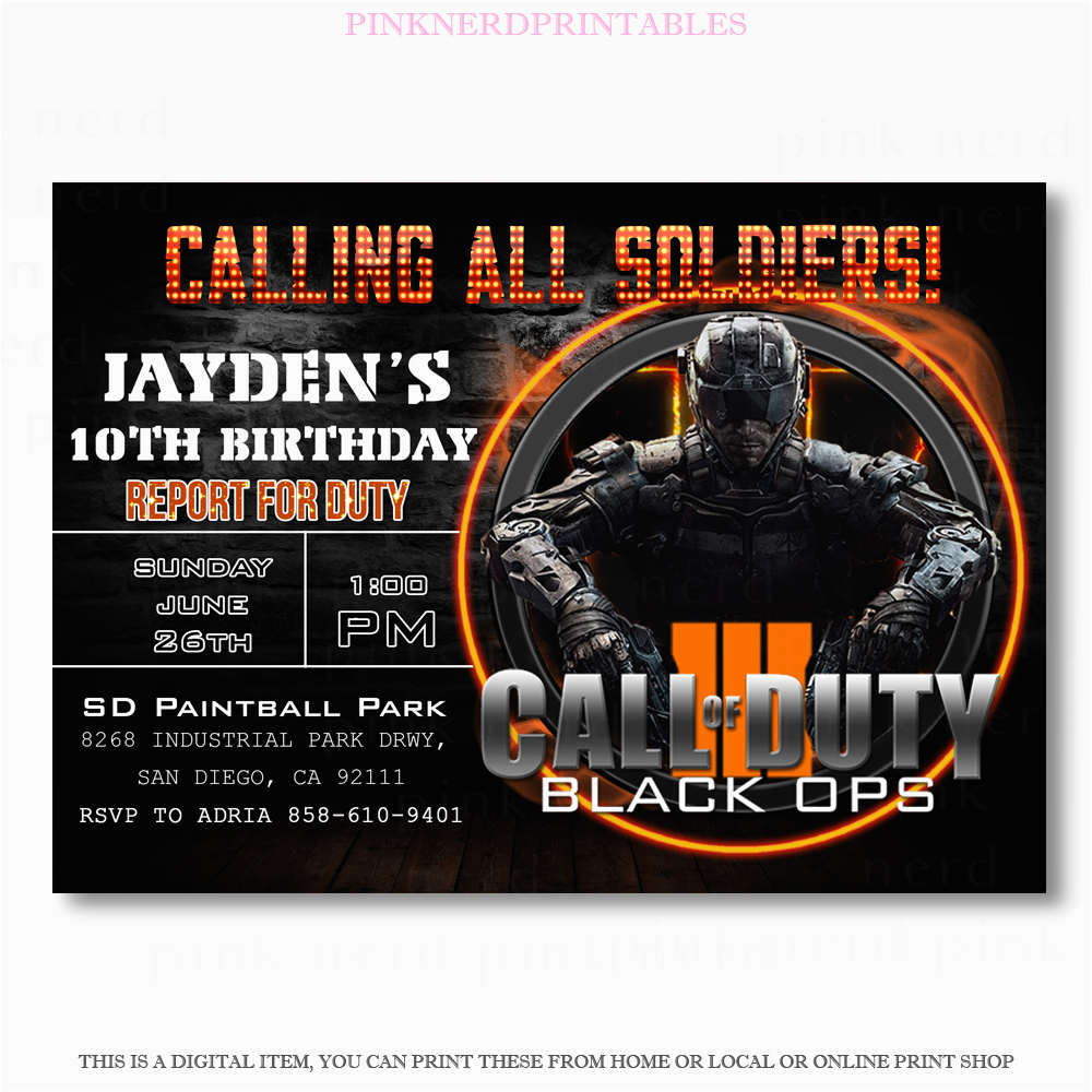 Call Of Duty Birthday Party Invitations Black Ops Birthday Invitations Invitation Librarry