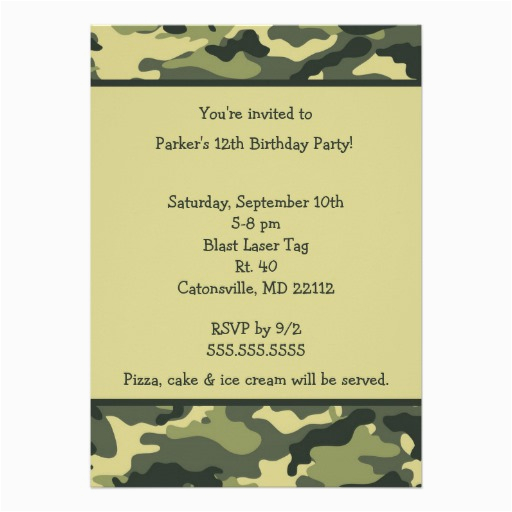 Camo Birthday Card Template Camo Army Green Birthday Party Invitation 5 Quot X 7