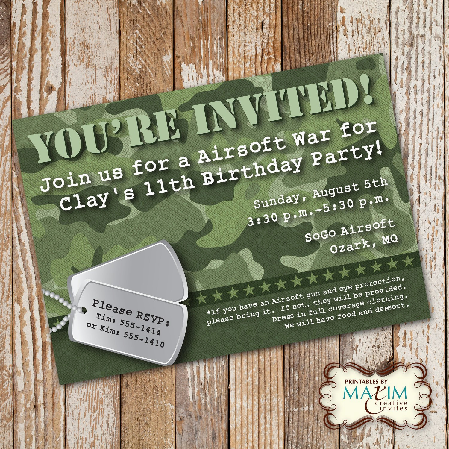 Camo Birthday Invites Camo Birthday Invitation Diy Printable Invitation Army