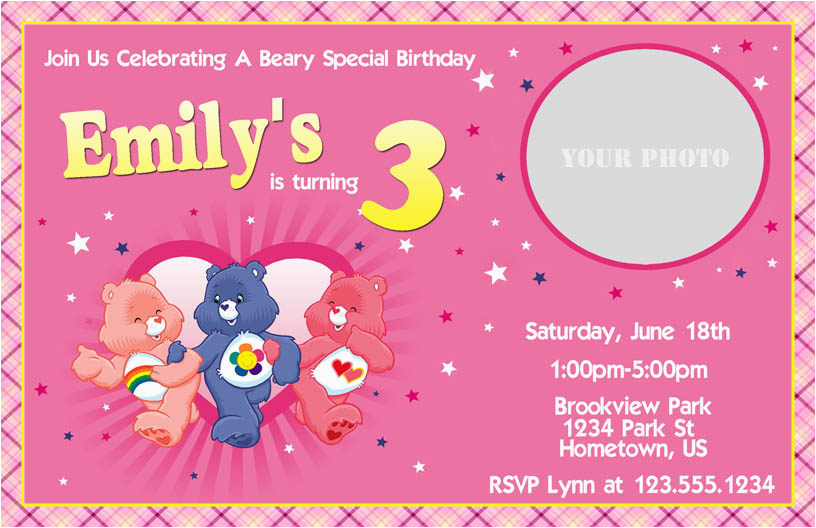 Care Bear Birthday Invitations Personalized Photo Invitations Cmartistry Care Bears