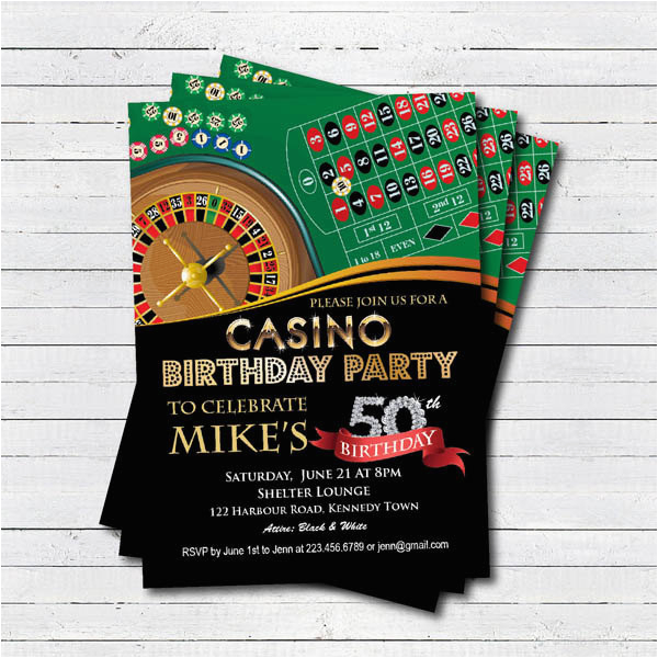 Casino themed Birthday Party Invitations Casino 50th Birthday Invitation Adult Man Birthday Surprise