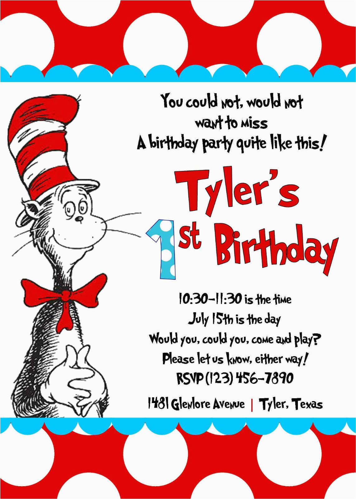 Cat In the Hat First Birthday Invitations Free Printable Cat In the Hat Birthday Party Invitations