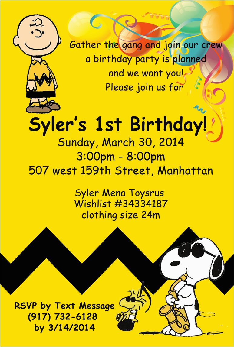 Charlie Brown Birthday Party Invitations Charlie Brown Birthday Invitation Sm events and Designs
