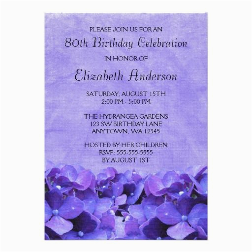 Cheap 80th Birthday Invitations Gt Discount Purple Hydrangeas 80th Birthday Party