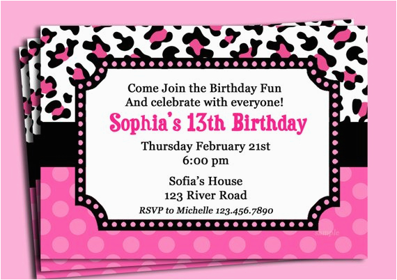 Cheetah Print Birthday Invitation Templates Pink Cheetah Print Polka Dot Invitation Printable or Printed
