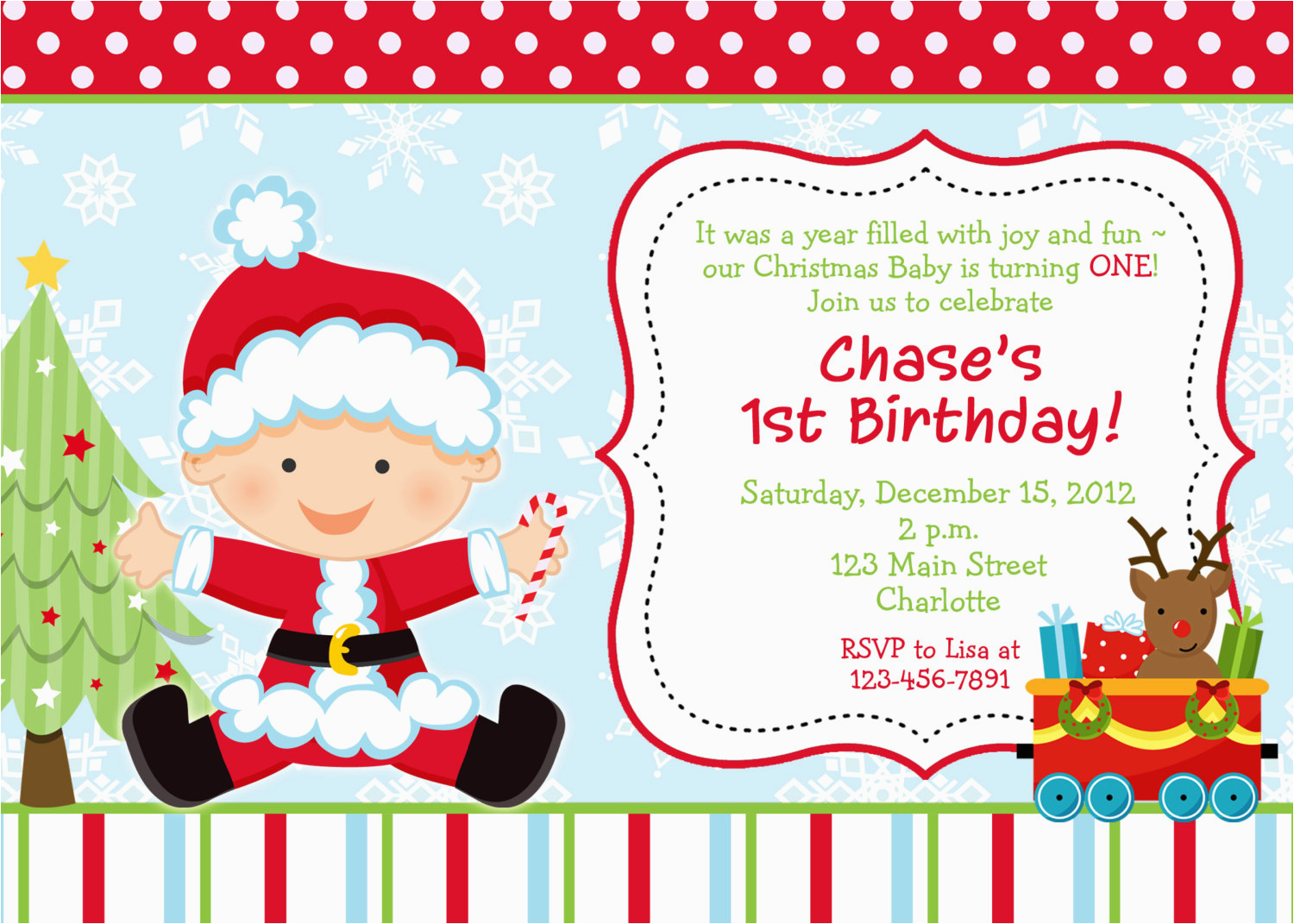 Christmas 1st Birthday Invitations First Birthday Christmas Party Invitation Christmas