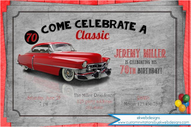 Classic Car Birthday Invitations Classic Car Birthday Party Invitation Adult Men 39 S