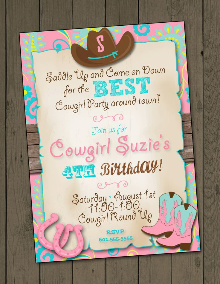 Cowgirl 1st Birthday Invitations Cowgirl Invitation Cowgirl Birthday Party Invitation