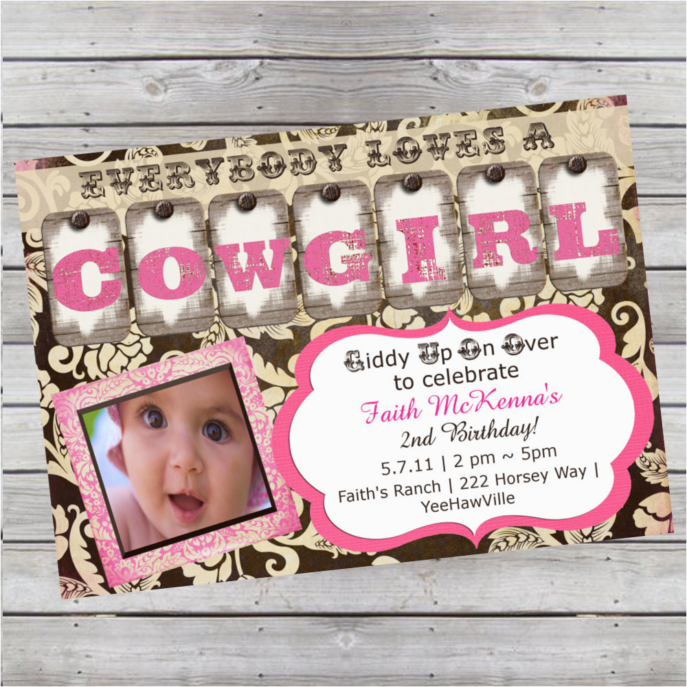 Cowgirl First Birthday Invitations Cowgirl Birthday Invitation 1st Birthday or Any Age Pink and