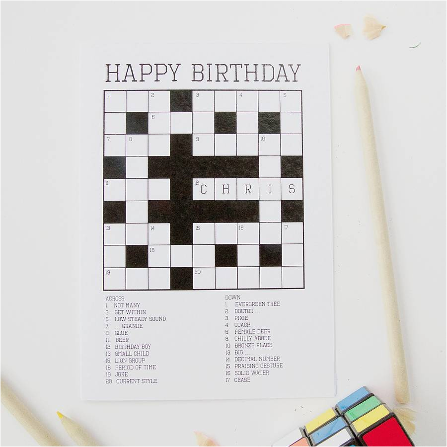 Crossword Puzzle Birthday Card Personalised Crossword Puzzle Card by Claire Close