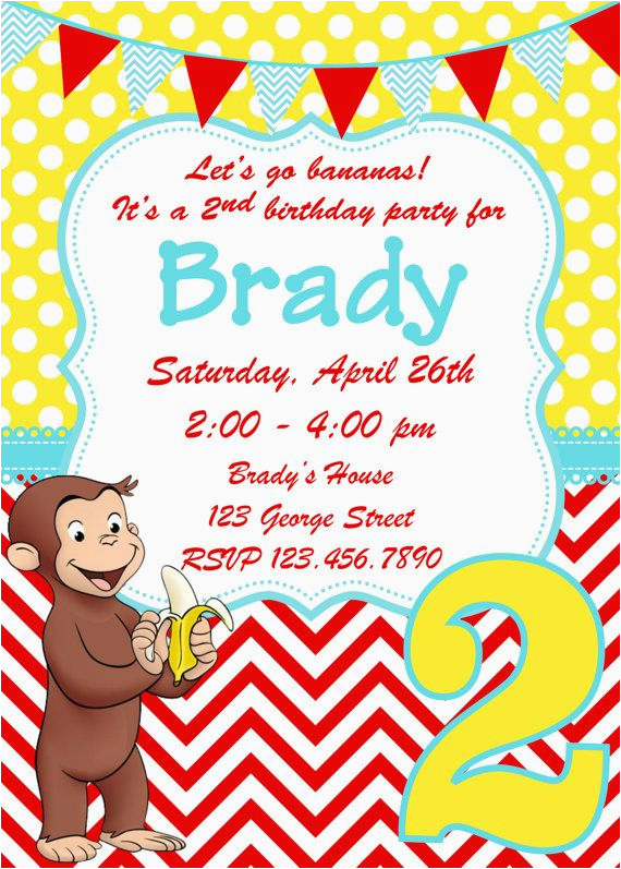 Curious George 2nd Birthday Invitations Curious George Birthday Invitation by Whitetulippaperie On