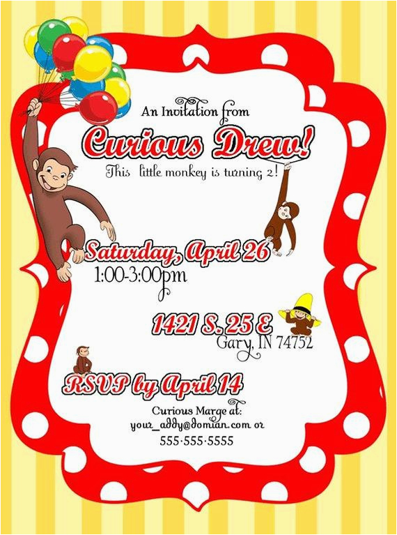 Curious George Birthday Invites Diy Printable but Customized Curious George Monkey Invitation