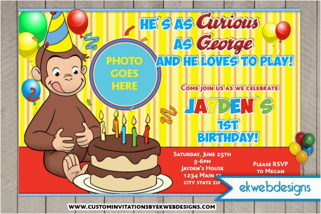 Curious George Photo Birthday Invitations Curious George Birthday Invitations Custom Photo Invite