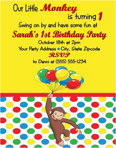 Custom Curious George Birthday Invitations Curious George Personalized Birthday Invitations