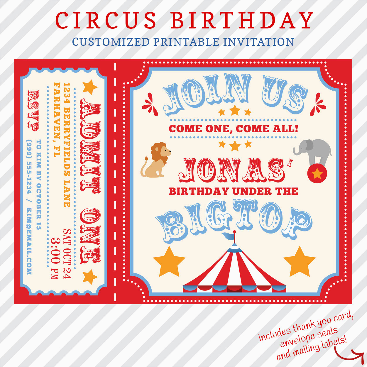 Customizable Birthday Invitations Free Printables Circus Birthday 