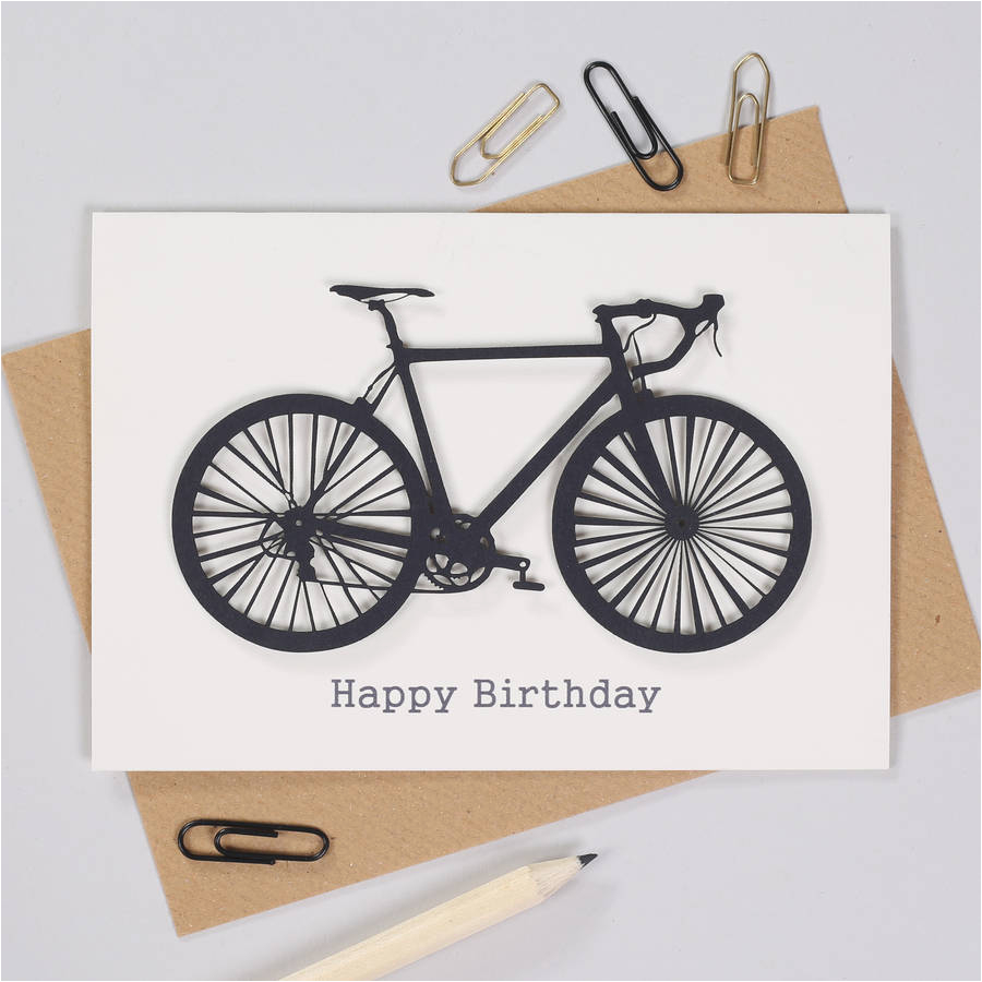 Cycling themed Birthday Cards Personalised Cyclists Papercut Bicycle Birthday Card by