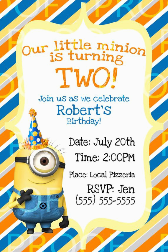 Despicable Me 1st Birthday Invitations Custom Despicable Me 2 Birthday Invitation by