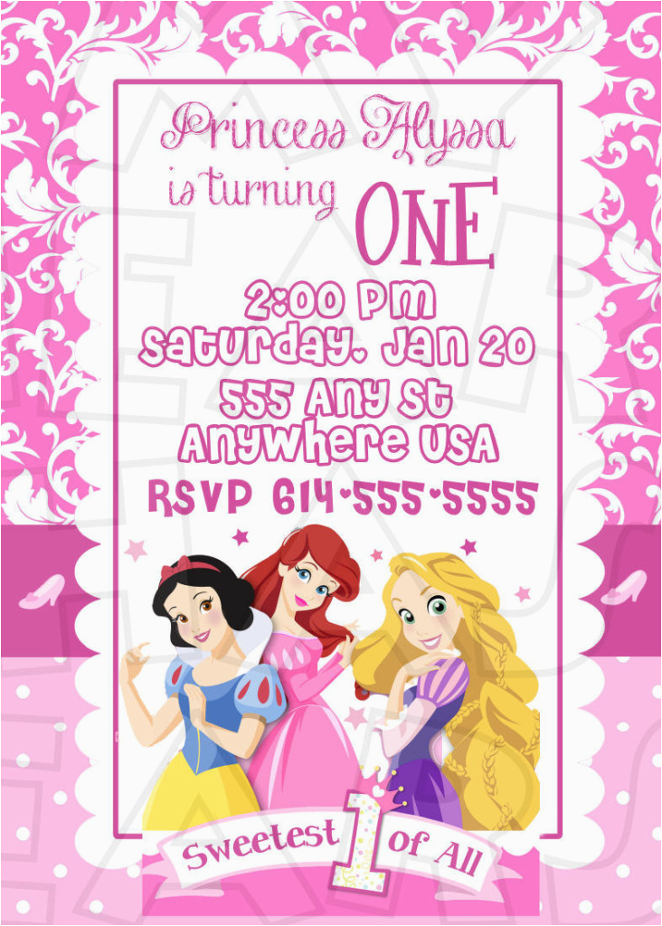 Disney Princess 1st Birthday Invitations Disney Princess 1st Birthday Custom Digital Invitation