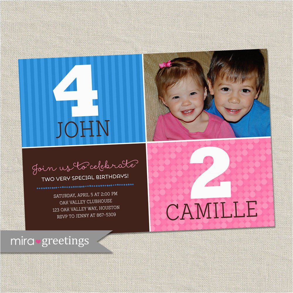 Dual Birthday Party Invitations Double Birthday Party Invitation Sibling Birthday or Joint