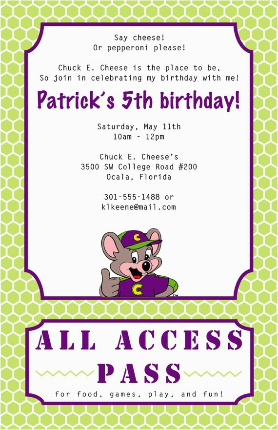 E Invite for Birthday Chuck E Cheese Birthday Invitation