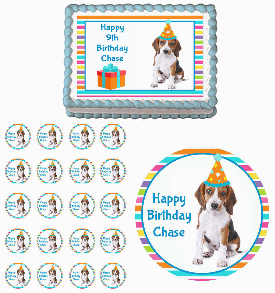 Edible Dog Birthday Cards Beagle Dog Puppy Edible Cake topper Cupcake Image Edible Dog Birthday Cards Beagle Dog Puppy Edible Cake topper Cupcake Image